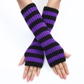Long purple and black striped fingerless knit arm warmer with thumb hole design - Black and Purple