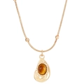 Macro view of gold snake chain necklace with an amber stone and teardrop metal pendant - Irregular Shape Pendant Style (N-519)