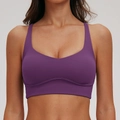 Donkerpaarse high-impact sport-bh met brede bandjes en U-hals voor fitness-activiteiten - Donkerpaars