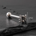 Silver spider tongue stud in punk style with detailed engraving and dimensions - Spider Style (S248)