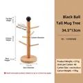 Solid wood key and accessory organizer stand with dimensions 34.5cm height in natural finish - Tall Black Ball Style