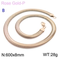Flat snake chain necklace in rose gold finish measuring 600x8mm on white backdrop - 8mm Rose Gold 60cm