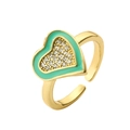 Detail of mint green enamel heart ring with micro-paved white cubic zirconia stones - Adjustable Open / Mint Green