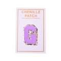Detail of purple chenille letter G patch with gold sequins and adhesive backing - Letter G / Purple