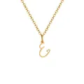 Golden stainless steel necklace featuring a cursive letter E pendant with a small heart - Letter E
