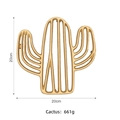 Golden cactus cast iron trivet with hollow design, size 20x20cm and weight 661g - Cactus Trivet - Gold