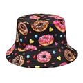 Reversible black bucket hat with colorful donut and heart prints for sun protection - M (56-58cm) / Black Donuts Print