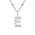 Silver stainless steel necklace featuring a pearl-encrusted letter E pendant charm - E-Steel Color