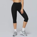 Schwarze Damen Yoga-Caprihose mit hoher Taille aus elastischem und feuchtigkeitsleitendem Stoff - S / Premium Schwarz