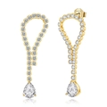 Classic 925 sterling silver gold-plated drop earrings with sparkling clear gemstones - Gold Teardrop Pave Hoop Dangle (SE397-P)