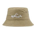 Outdoor khaki cotton bucket hat with white mountain forest embroidery and metal eyelets - Adjustable / Khaki