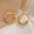 Gold-plated geometric hoop earrings with pavé zircons and metal wire wrapping detail - 44216-Geometric Wire Wrap Zirconia Ear Buckle