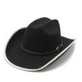 Cappello da cowboy classico in feltro nero con bordo bianco e fascia intrecciata - M (56-58cm) / Nero