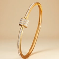 Polished gold stainless steel bangle with pavé-set crystals and sliding tube ornament - Gold Lock Style Bangle