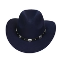 Classic navy western cowboy hat with curved brim and silver vintage medallions decoration - M (56-58cm) / 166 Series-Concho Metal Buckle / Navy Blue