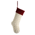 Knitted Christmas stocking with cream white cable pattern and deep red ribbed trim - Ivory & Burgundy