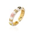 Détail d'une bague fleur plaquée or 18 carats avec émail coloré et petits cristaux - Ouvert Réglable / Émail Jaune (12626)
