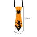 Orange glitter Halloween necktie for children featuring black spider and bat silhouettes - Style 5 (Orange Bat Spider Tree)