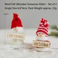Christmas wool felt Santa Claus and snowman dolls with wooden signs on red strings - Wool Felt Wood Board Snowman and Santa 2Pcs Set