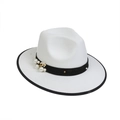 Elegant white wool felt fedora with black ribbon, pearls, and floral accents for women - M (56-58cm) / White (88 Series Pearl Flower Decor)