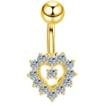 Golden heart-shaped navel piercing ring with sparkling zircon stones in a polished finish - Gold Heart-JE0401B