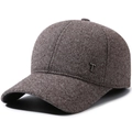 Winter baseball cap for men in brown wool blend fabric with ear flaps and metal logo - Adjustable (56-60cm) / Coffee