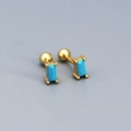 Gold plated sterling silver stud earrings featuring rectangular turquoise zircon stones - 925 Silver / Gold (Turquoise Stone)