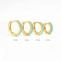 Gold plated hoop earrings with turquoise stones in four sizes from 6mm to 9mm - Gold-Turquoise-5mm