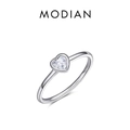 Minimalistischer S925 Sterling Silber Ring mit einem funkelnden herzförmigen Zirkonia Stein - US Größe 6 / Silber