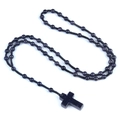 Blue goldstone beaded rosary necklace with cross pendant and shimmering round beads - Blue Sand Stone (Synthetic)
