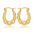 Detailed view of gold plated 18K stainless steel earrings with oval bead design - Beaded Hoop Style (C030)