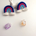 Handmade rainbow tassel keychain with blue and white woven pattern and mini perfume bottles - Outer Royal Blue