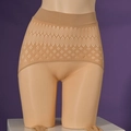 Glossy nude high-waisted pantyhose with diamond mesh texture and wide waistband - Hollow Lattice Waist Pantyhose / Nude