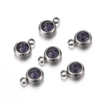 Ciondolo in acciaio inossidabile con pietra viola scuro e base in metallo argento - Base in Acciaio Viola