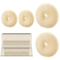 5-piece hair styling set with beige mesh bun makers and a metal comb on white background - 34-Piece Beige Set / Beige