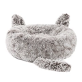 Light gray plush pet bed with cat ear design and fluffy tail for small cats and dogs - Gradient Coffee (Long Tail Style)