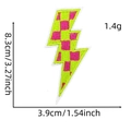 Detailed dimension view of plaid lightning bolt embroidery patch with neon green and pink - Checkerboard Lightning 9#