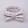 Soft light grey coral fleece headband with bow for face washing and skincare - Gray