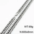 Collana a catena barbazzale argento da uomo in acciaio inox, 600x8mm con chiusura - 8mm x 600mm