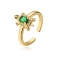 18K gold plated turtle open ring featuring a green zircon gemstone and pave crystal accents - Adjustable Open / Sea Turtle/Green Zircon (12845)