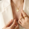 Golden round pendant necklace with white shell inlay and letter E for women - Letter E (RP014)