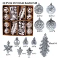 40-teiliges silbernes Weihnachtsschmuck-Set mit glänzenden und matten Sternen und Kugeln - Silber