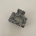 Detail of square hollow hair claw clip with black and white spotted dalmatian pattern - Small Square / Black