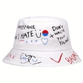 Chapeau de soleil réversible avec imprimés graffiti tendance et large bord protecteur - Réglable / Blanc
