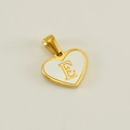 Golden heart pendant with white enamel inlay and a gold letter E, minimalist jewelry style - Letter E (Single Pendant)