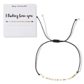 Pulsera de la amistad con código Morse de cuerda trenzada y cuentas doradas - Declaración de Amor Código Morse Negro Blanco Oro