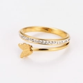 Macro shot of double-layered gold butterfly ring with micro-pave crystals and matte finish - US 6 / Gold