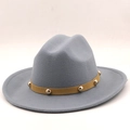 Dettaglio cappello in feltro grigio chiaro con cinturino in pelle cammello e perle d'argento - M (56-58cm) / 03 Grigio Chiaro