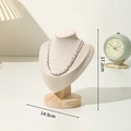 Beige fabric necklace mannequin display stand with round wooden base and dimensions - Small Size Beige Velvet