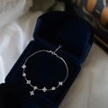 Silver clover zircon bracelet for women with delicate charms in a blue velvet box - White Gold